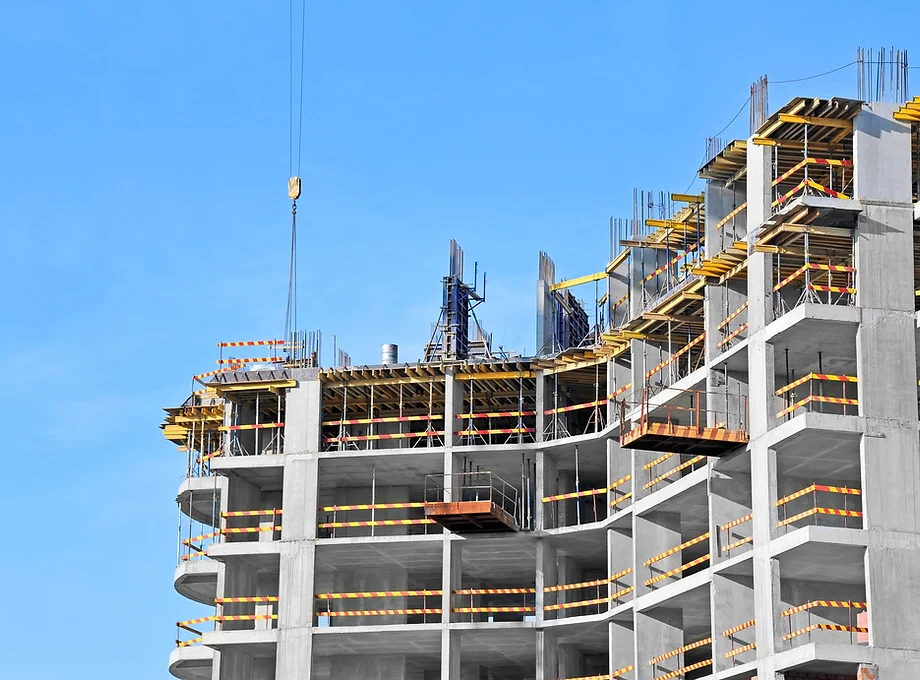 Building under construction with scaffolding